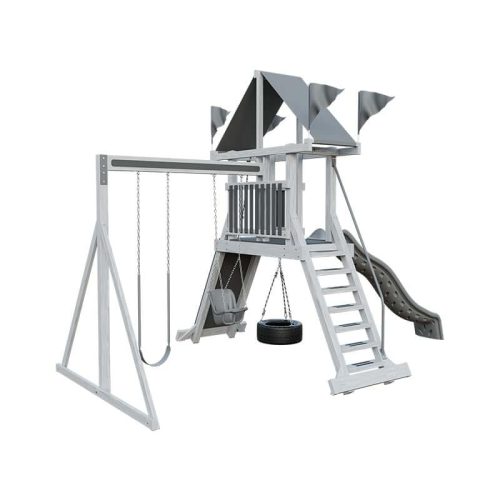 climber 35 vinyl swing set ash wood gray front left