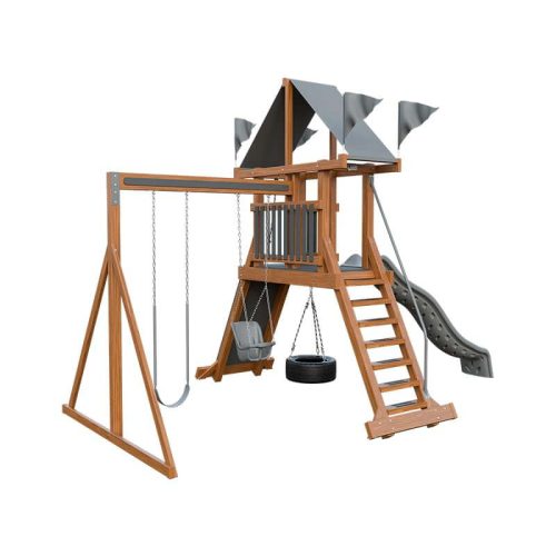 climber 35 vinyl swing set chestnut wood gray front left