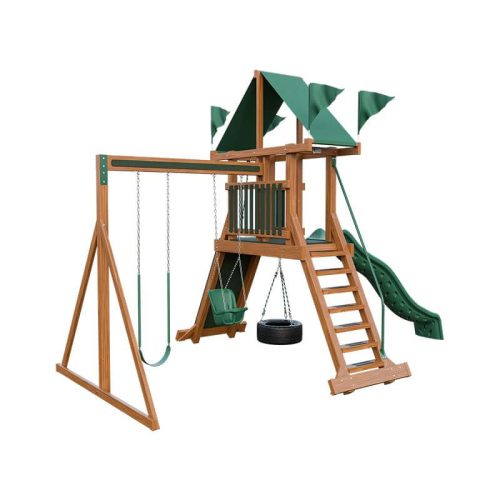 climber 35 vinyl swing set chestnut wood green front left