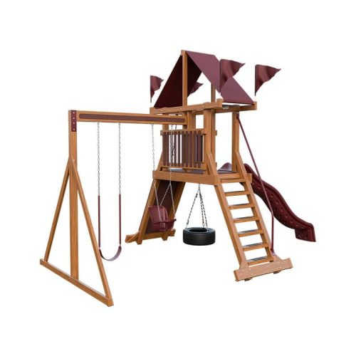 climber 35 vinyl swing set chestnut wood red front left