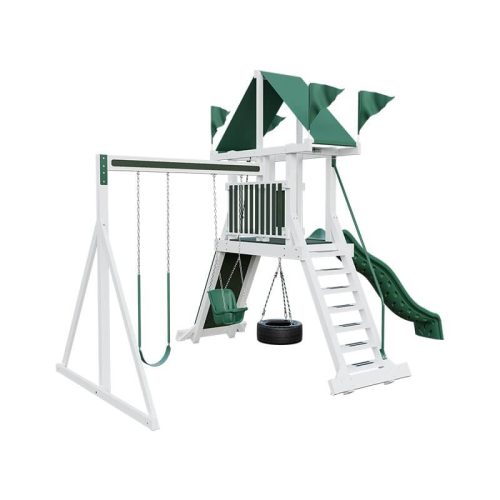 climber 35 vinyl swing set white green front left