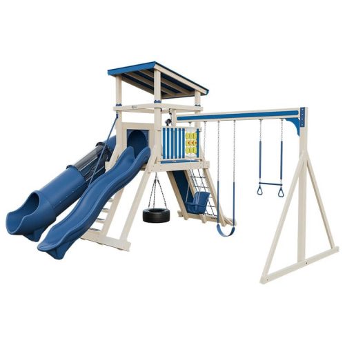 climber 55 deluxe vinyl swing set almond blue front right