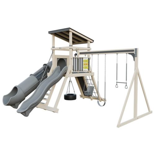 climber 55 deluxe vinyl swing set almond gray front right