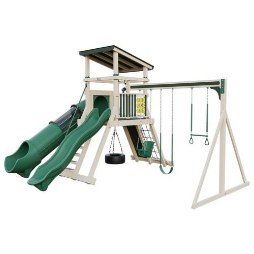 climber 55 deluxe vinyl swing set almond green front right