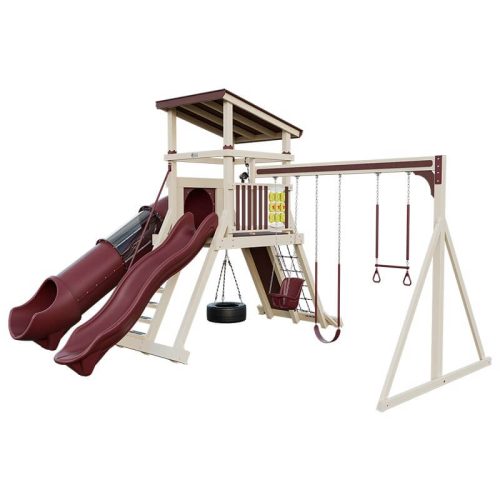 climber 55 deluxe vinyl swing set almond red front right