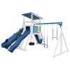 climber 55 deluxe vinyl swing set white blue front right