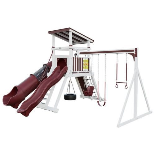 climber 55 deluxe vinyl swing set white red front right