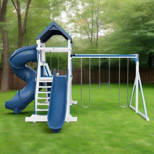 climber 55 turbo deluxe vinyl swing set white blue front