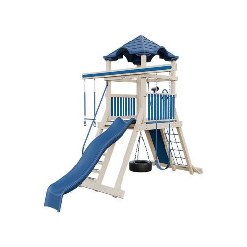 climber 55 vinyl swing set almond blue front right