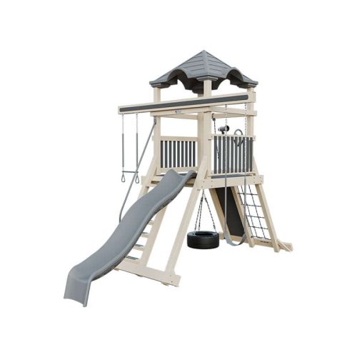 climber 55 vinyl swing set almond gray front right