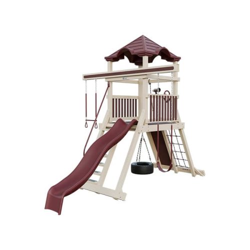 climber 55 vinyl swing set almond red front right