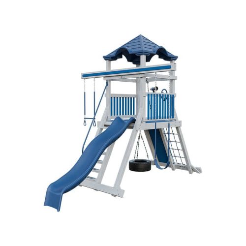 climber 55 vinyl swing set ash wood blue front right