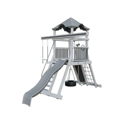 climber 55 vinyl swing set ash wood gray front right