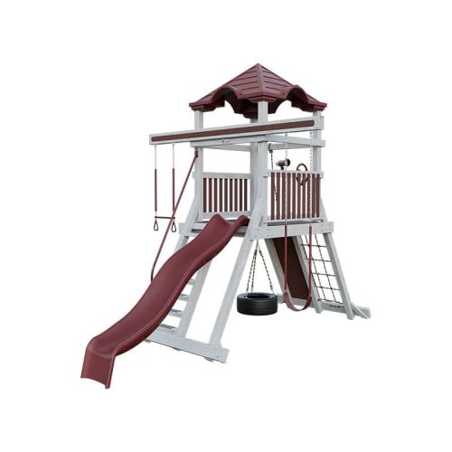 climber 55 vinyl swing set ash wood red front right