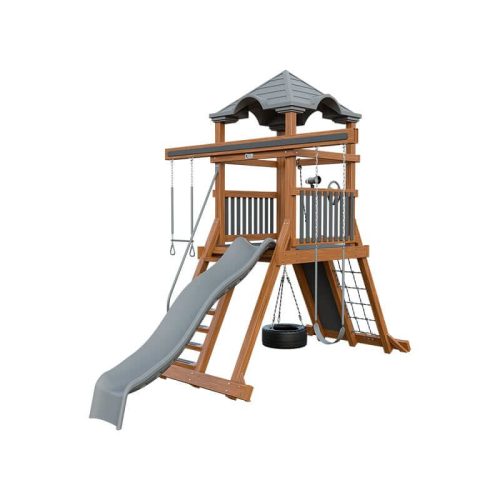 climber 55 vinyl swing set chestnut wood gray front right