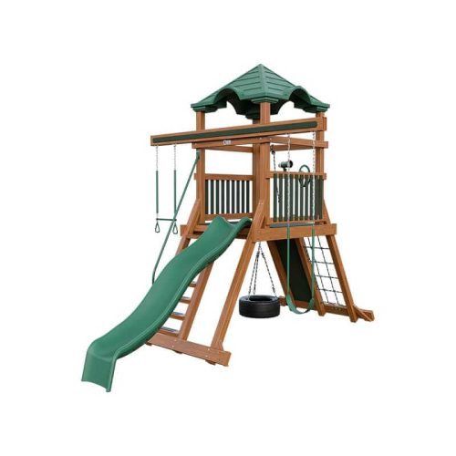 climber 55 vinyl swing set chestnut wood green front right