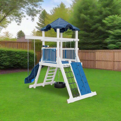 climber 55 vinyl swing set white blue back left