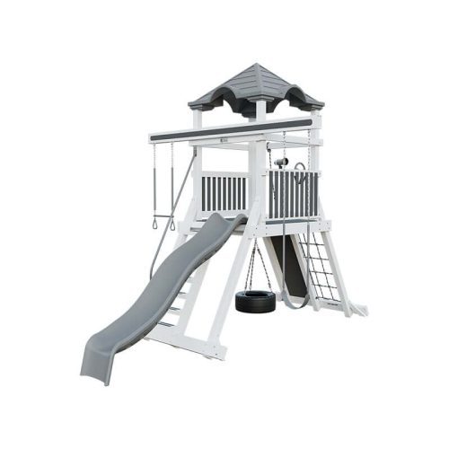 climber 55 vinyl swing set white gray front right