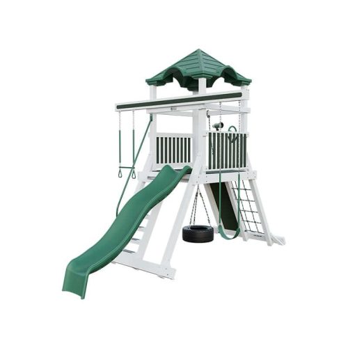 climber 55 vinyl swing set white green front right