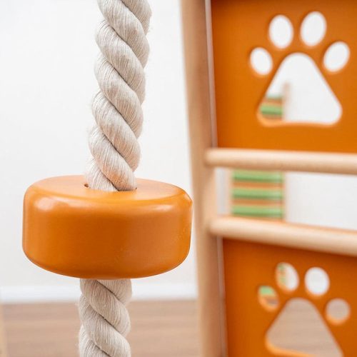 climbing playground rope with orange wood