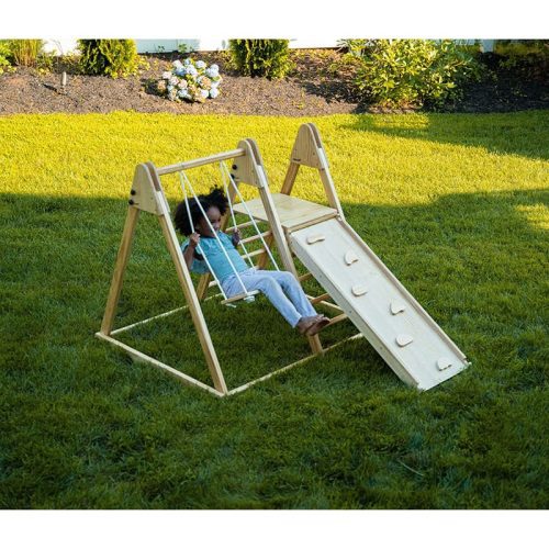 juniper real wood folding playset outside swing side view