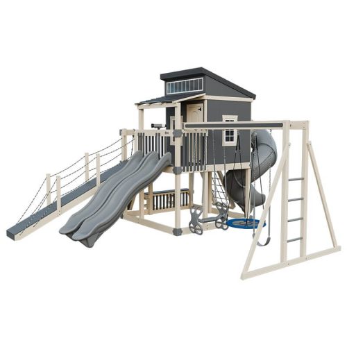 kingdom lodge deluxe vinyl playhouse almond gray front right