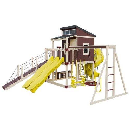 kingdom lodge deluxe vinyl playhouse almond red yellow front right