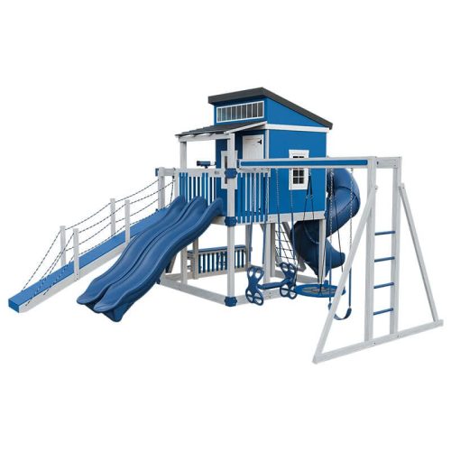 kingdom lodge deluxe vinyl playhouse ash wood blue front right