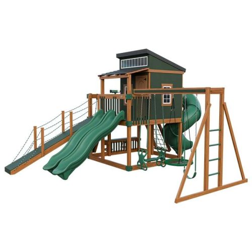 kingdom lodge deluxe vinyl playhouse chestnut wood green front right