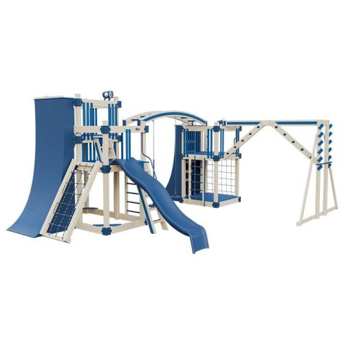 obstacle course vinyl outdoor playset almond blue front left