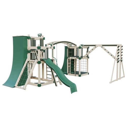 obstacle course vinyl outdoor playset almond green front left