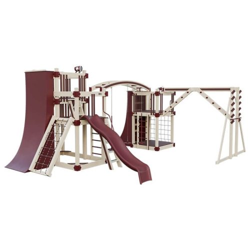 obstacle course vinyl outdoor playset almond red front left