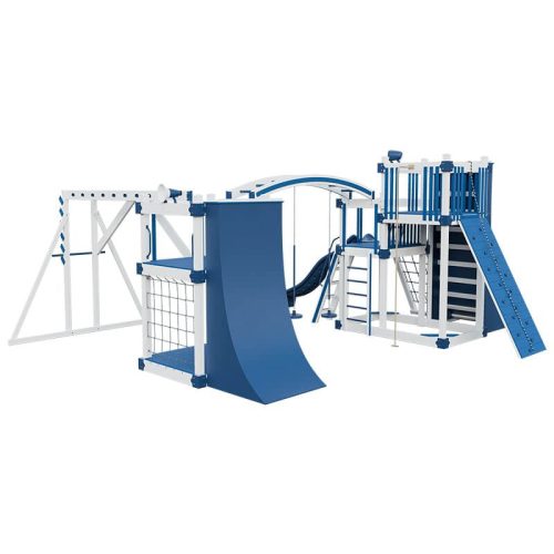 obstacle course vinyl outdoor playset white blue back left