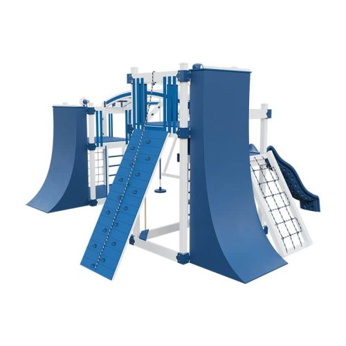 obstacle course vinyl outdoor playset white blue back right