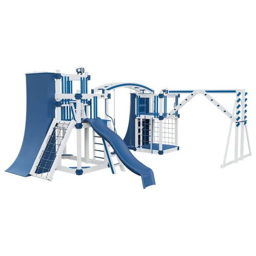 obstacle course vinyl outdoor playset white blue front left