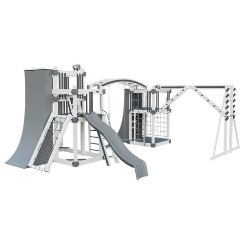 obstacle course vinyl outdoor playset white gray front left