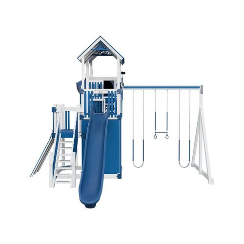 summit amish made playset for climbing white blue front