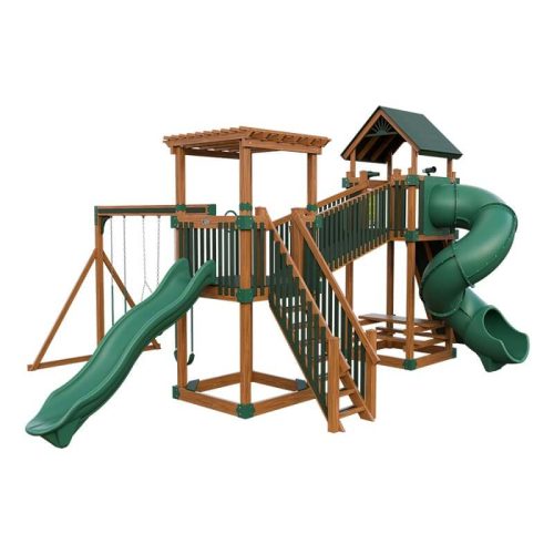 traverse amish made vinyl playset chestnut wood green front right