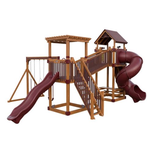 traverse amish made vinyl playset chestnut wood red front right